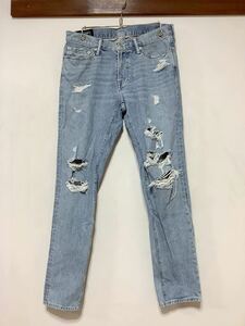 N-1243 A&F Abercrombie&Fitch Abercrombie & Fitch повреждение обработка Denim брюки джинсы W31 LANGDON SLIM высота талии .. тонкий 