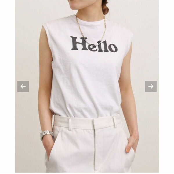 マディソンブルー Hello ハロー Tシャツ ノースリーブ カットソー ロゴT ホワイト HELLO NO SLEEVE TEE