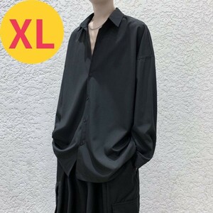 メンズ 長袖 シャツ 涼しい XL オーバーサイズ 黒 シンプル とろみ 韓国
