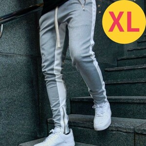 メンズ ジョガーパンツ XL サイドライン スキニー 韓国 スウェット グレー