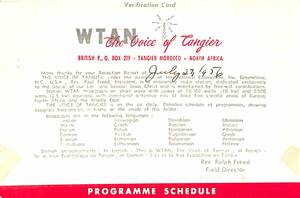 BCL★廃局★入手困難★希少ベリカード★WTAN★タンジールの声★The Voice of Tangier★北アフリカ★モロッコ★1956年