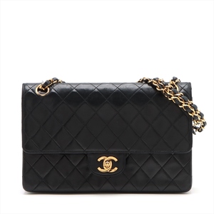 CHANEL シャネル マトラッセ25 ラムスキン ダブルフラップ ダブルチェーンバッグ ブラック ゴールド金具 A01112/現状品