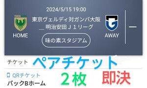 東京ヴェルディ vs ガンバ大阪 バックBホーム チケット ２枚 ペアチケット QRチケット 送料無料 チケット ◎最終価格◎ 