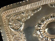 魁◆本物保証 英国製 1800年代 アンティーク 純銀製 スターリングシルバー トレイ 27×19㎝ 重量230g_画像4