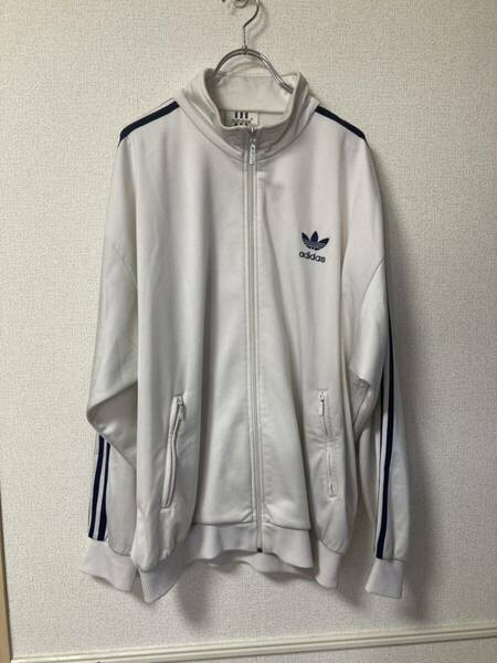 adidas アディダス トラックジャケット トレフォイル ホワイト×ネイビー　良カラー　XLサイズ　太アーム　激レア　80s〜90s