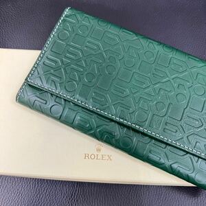 1円スタート！ROLEX ロレックス 長財布 エンボス加工 グリーン ノベルティ 総柄