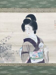 Art hand Auction [Authentisch] Y0559 Yoshizuki Yokoo Porträt einer schönen Frau auf Papier, handgemalt, studiert von Shinsui Ito, von Fukuoka, Malerei, Japanische Malerei, Person, Bodhisattva