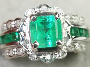 [3861D]Pt900 platinum natural emerald natural diamond E 1.80ct/D 0.18ct/6.7g ring ring #11