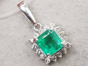 [3938P]Pt900 platinum natural emerald natural diamond E 0.60ct/D 0.20ct/1.7g pendant top 