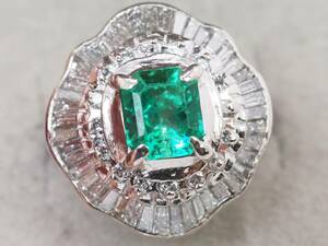 [3887P] judgement document attaching PT900 platinum natural emerald natural diamond E 1.08ct/D 1.44ct/7.30g ring ring #10