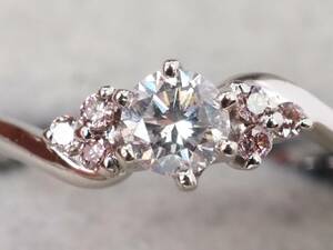 [3992A] Mini оценочная форма есть Pt900 платина натуральный бриллиант натуральный розовый бриллиант 0.25ct/0.05ct/2.9g кольцо кольцо #8.5