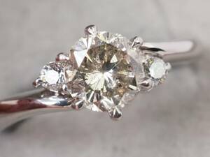 [3967P]Pt900 платина натуральный бриллиант крупный 1.01ct/0.11ct/5.8g кольцо кольцо #14.5