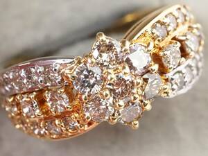 [3944P]K18/Pt900 natural diamond 1.00ct/4.8g ring ring #11.5