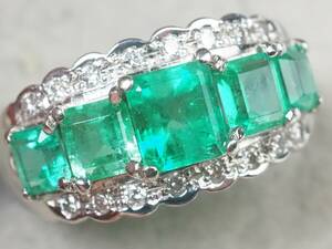 [3735P]Pt1000 platinum natural emerald natural diamond E 1.50ct/D 0.12ct/5.05g ring ring #11.5