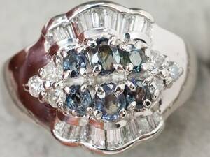 【3990A】Pt900プラチナ 天然アレキサンドライト 天然ダイヤモンド 0.44ct/0.47ct/8.8g リング 指輪 ♯12