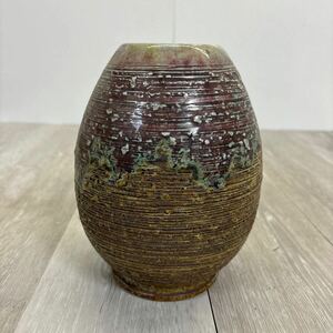 K152 明山作　信楽焼　花瓶　花器　花入　フラワーベース　壺　骨董品　インテリア　高さ約22cm