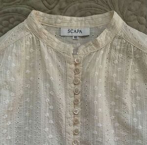 SCAPA cut Work embroidery blouse floral print band color cotton cotton 100% cream beige white long sleeve Scapa 40