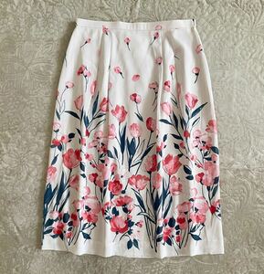 aruma Anne Anne rose is na emo li floral print skirt forest britain .ALMA EN ROSE tulip beige knees under mi leak height polyester 100%40 made in Japan 