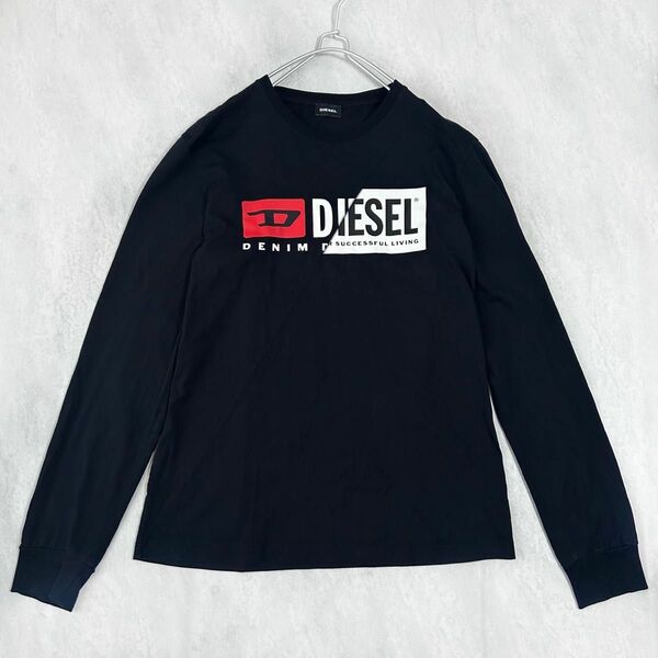 DIESEL Dロゴ ツギハギ風 長袖 Lサイズ 黒 ロングスリーブ