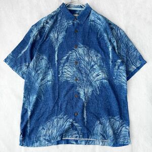 トミーバハマ アロハシャツ ブルー系 Lサイズ 木ボタン オーバーサイズ Tommy Bahama