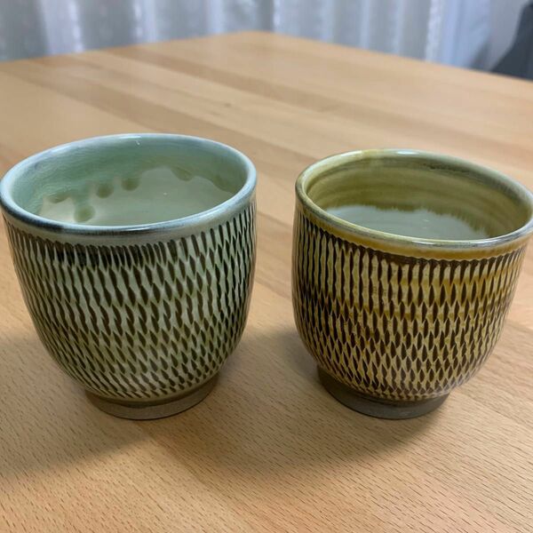 新品未使用　小鹿田焼　湯呑み　飛びかんな　2個　茶器