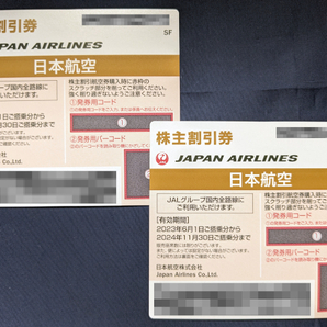 【送料無料】JAL 日本航空 株主優待 株主割引券 2枚 有効期限2024年11月30日の画像1