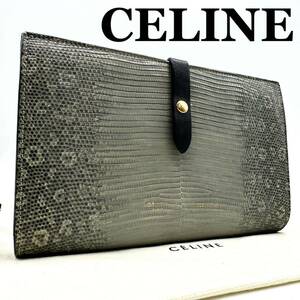 【付属品完備◎希少素材◎極美品】セリーヌ CELINE パイソン ラージストラップウォレット 財布 長財布 wallet ブラック レザー ヘビ革