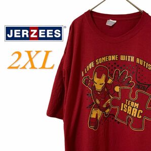 【US古着】jerzees アイアンマン バーガンディ 2XL Tシャツ 半袖 レギュラーヴィンテージ プリント メンズレディース
