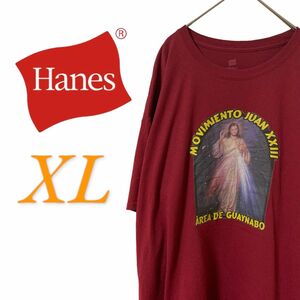 【US古着】Hanes ヘインズ バーガンディ XL Tシャツ 半袖 レギュラーヴィンテージ プリント メンズ レディース