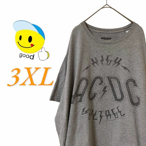【US古着】AC/DC グレー 3XL Tシャツ 半袖 レギュラーヴィンテージ プリント メンズ レディース