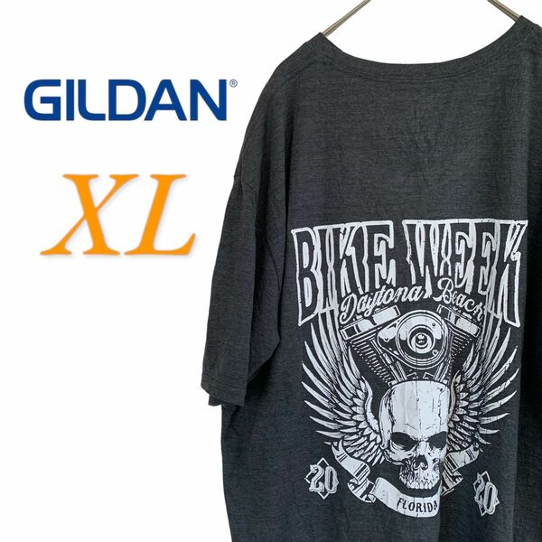 【US古着】GILDAN ダークグレー XL バイク Tシャツ 半袖 レギュラーヴィンテージ プリント メンズ レディース