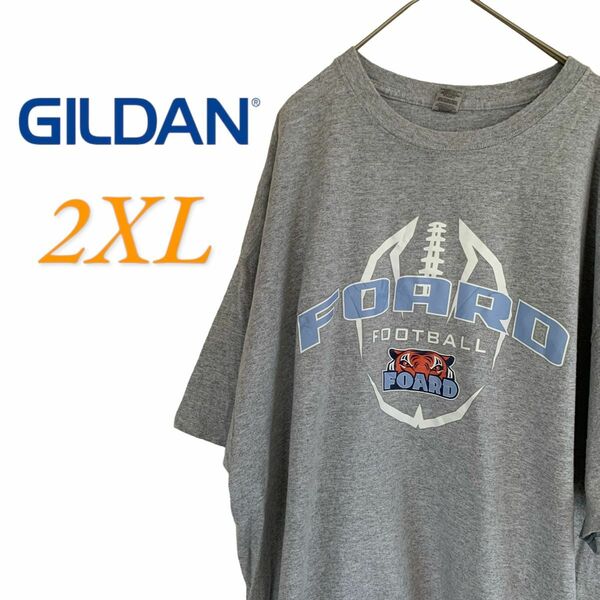 【US古着】GILDAN グレー 2XL カレッジ Tシャツ 半袖 レギュラーヴィンテージ プリント メンズ レディース