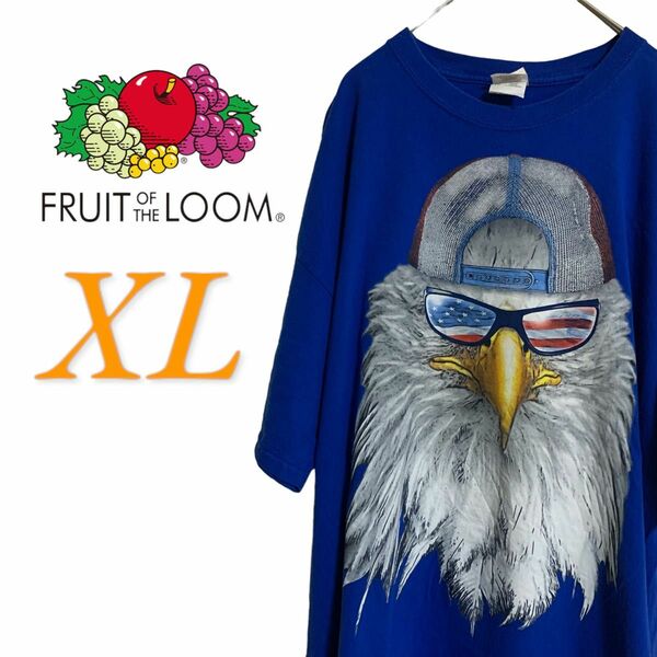 【US古着】フルーツオブザルーム ブルー XL コンドル 鳥 Tシャツ 半袖 レギュラーヴィンテージ プリント メンズ レディース