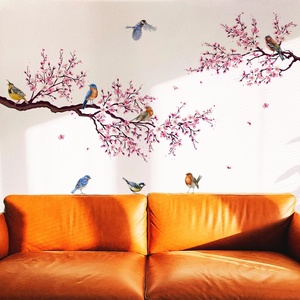 ウォールステッカー YED021　ピンク花　幸せ　鳥　癒す　DIY 壁紙　インテリアシート　剥がせるシール　送料無料