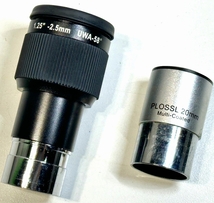中古接眼レンズ2点 メーカ不明 1.25 -2.5mm UWA-58°、PLOSSL(プルーセル) 20mm、外装痛みあり、ジャンク扱い品_画像1