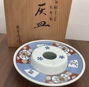 当時品 ビンテージ 【 灰皿 】直径約27㎝ 共箱 陶器 陶芸 工芸品 骨董 焼き物 レトロ アンティーク インテリア 和風 皿 たばこ 雑貨 年代物