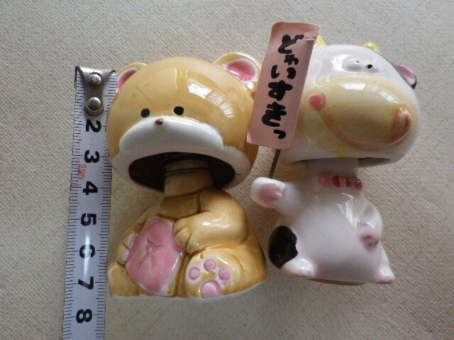 首振り人形　くま・牛　2個　縦7.5×横5.5cm　K＆T　JAPAN　レトロ　