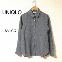 UNIQLO ユニクロ　チェック　シャツ　リネン　ネイビー　Sサイズ_画像1