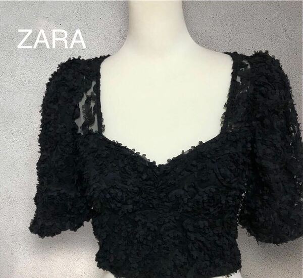 ZARA　ザラ　デザイナーズ　チュール　トップスショート丈黒S