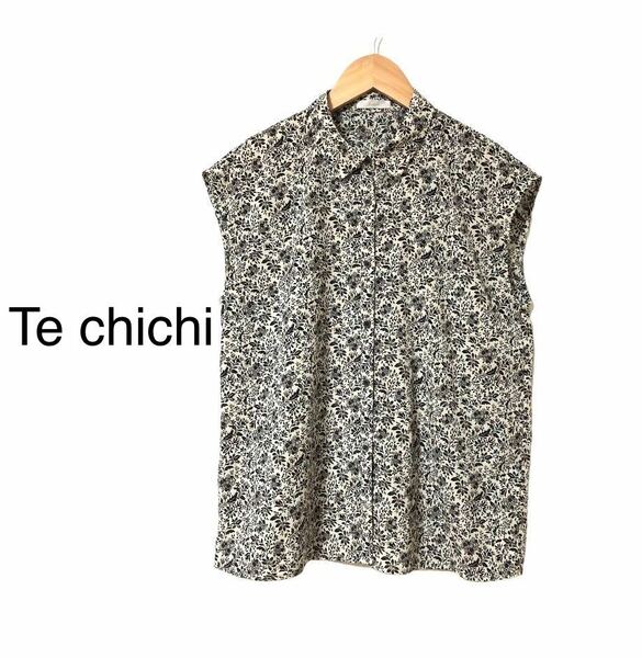 Te chichi テチチ　花柄　ブラウス　前あき　フレンチスリーブ　ボタン