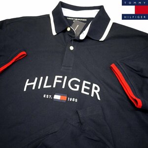 1 пункт только! новый товар Tommy Hilfiger вышивка Logo стрейч рубашка-поло (L) темно-синий Golf тоже!TOMMY HILFIGER USA модель /ba165