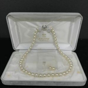 H338★真珠 パール ネックレス アクセサリー SILVER刻印あり ホワイト パールサイズ約7㎜ 箱付きの画像1