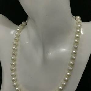 H338★真珠 パール ネックレス アクセサリー SILVER刻印あり ホワイト パールサイズ約7㎜ 箱付きの画像9