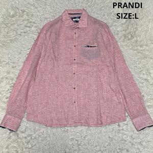 イタリア製 PRANDI プランディ 春夏素材 麻100% ホリゾンタルカラー リネンシャツ カッタウェイ サイズL ピンク