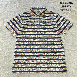 美品 大きいサイズ Jack Bunny ジャックバニー LIBERTY リバティー柄ソアリオン鹿の子ポロシャツ 半袖 サイズ6（LL） マルチカラー ゴルフ