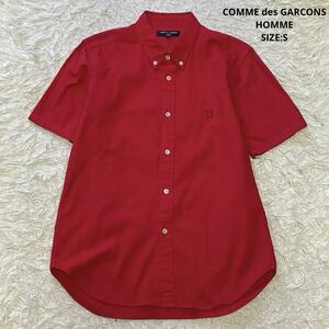 COMME des GARCONS HOMME コムデギャルソンオム 染色加工 H刺繍 ボタンダウン シャツ 半袖 日本製 AD2008 サイズS レッド