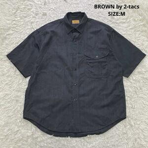 BROWN by 2-tacs ブラウン バイ ツータックス リネン混 半袖 ワークシャツ 日本製 春夏 サイズM ダークグレー
