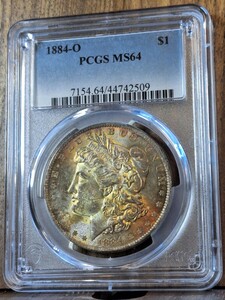 【レインボートーン】1884 モルガンダラー　銀貨　PCGS　MS64　古銭　近代銭　1ドル