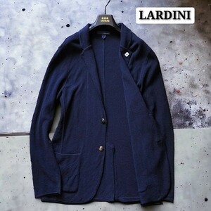 美品☆LARDINI テーラードジャケット ニットジャケット 最高級ピュアコットン 綿 ネイビージャケット 紺ブレ イタリア製 ブートニエール1円