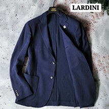 未使用級☆LARDINI テーラードジャケット 紺ブレ 最高級サマーウール ホップサック 濃紺 イタリア製 ブートニエール 52 アンコン 春夏_画像1